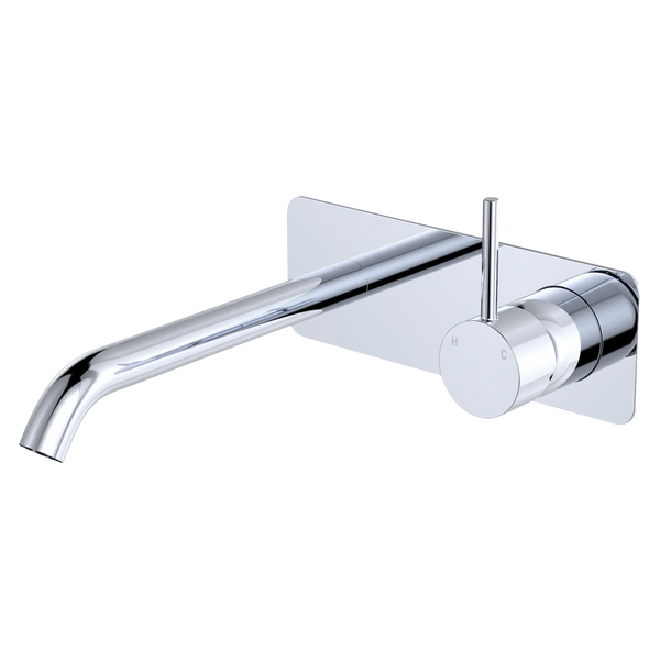 Fienza Kaya Up Basin Wall Mixer Set Rectangular Plate 200mm Outlet Chrome