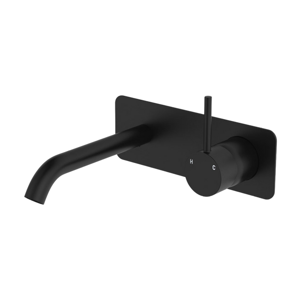 Fienza Kaya Up Basin Wall Mixer Set Rectangular Plate 160mm Outlet Matte Black