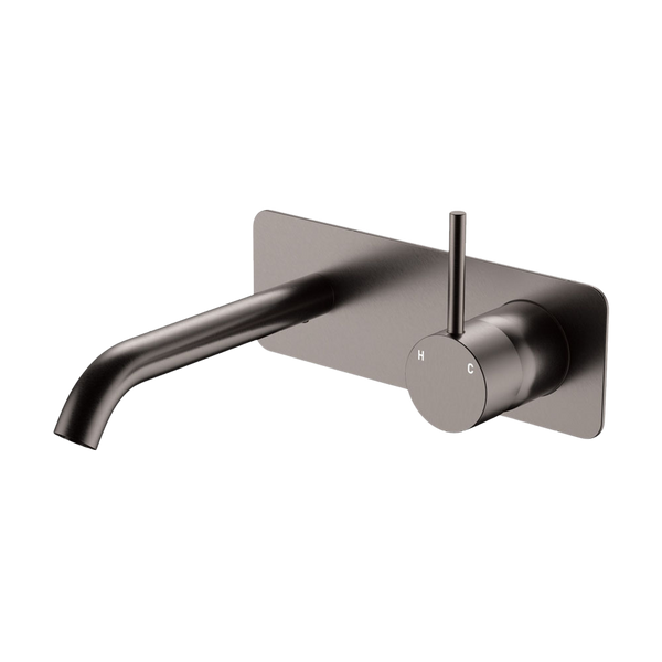 Fienza Kaya Up Basin Wall Mixer Set Rectangular Plate 160mm Outlet Gun Metal
