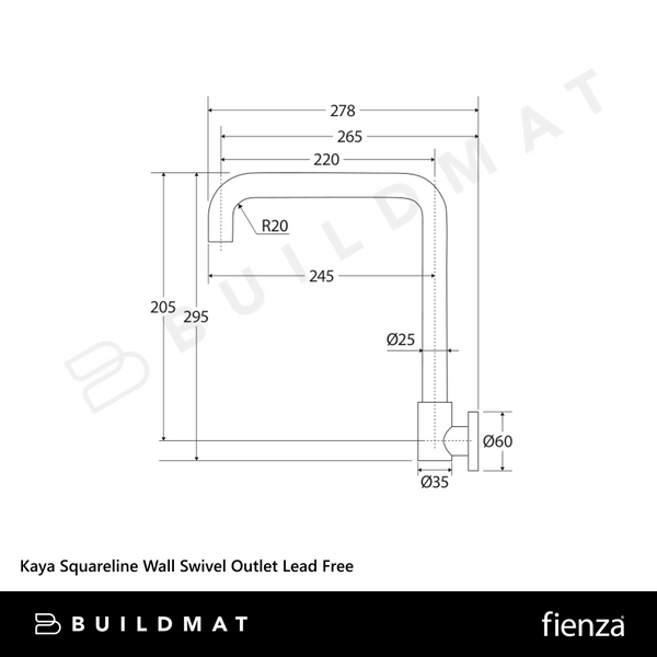 Fienza Kaya Squareline Wall Swivel Outlet Urban Brass Lead Free