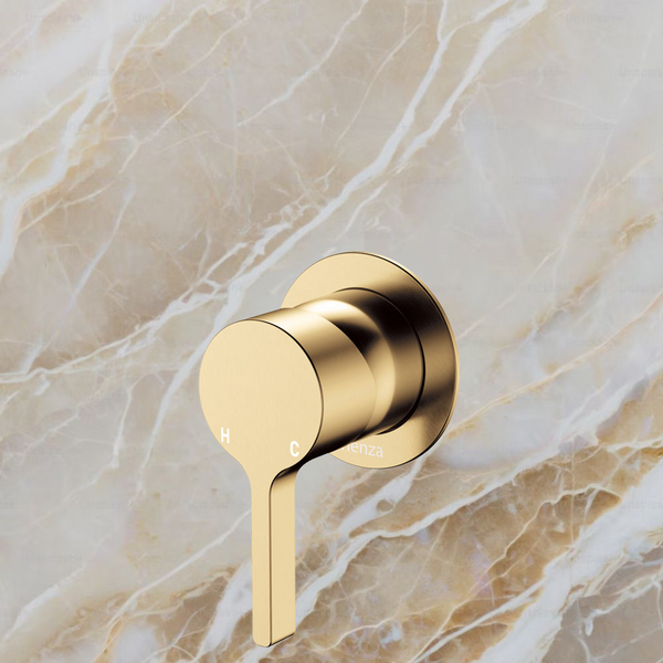 Fienza Sansa Wall Mixer Small Round Plate Urban Brass