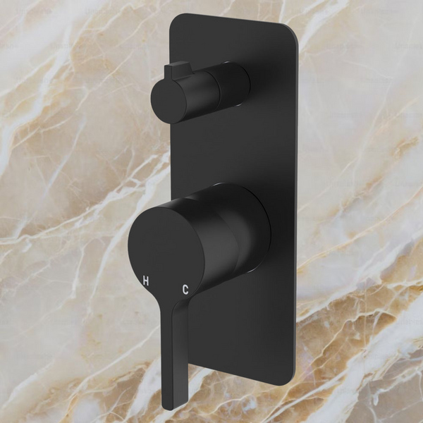 Fienza Sansa Wall Diverter Mixer Rectangular Plate Matte Black