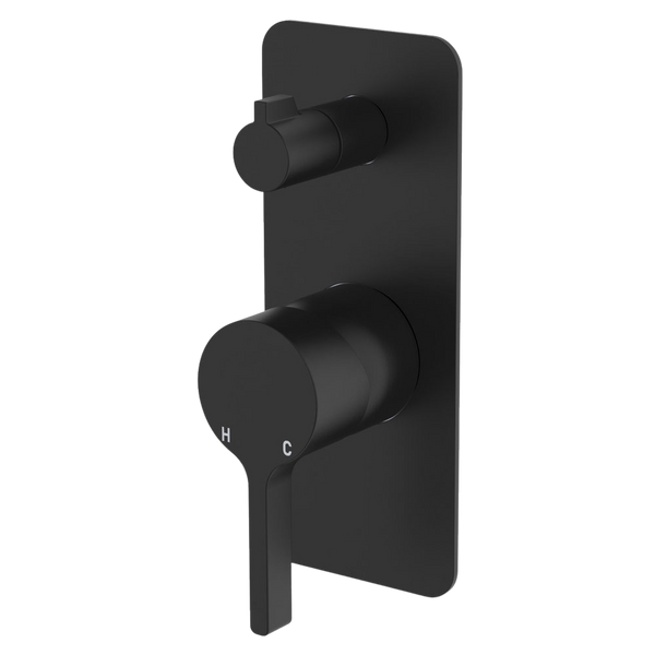 Fienza Sansa Wall Diverter Mixer Rectangular Plate Matte Black