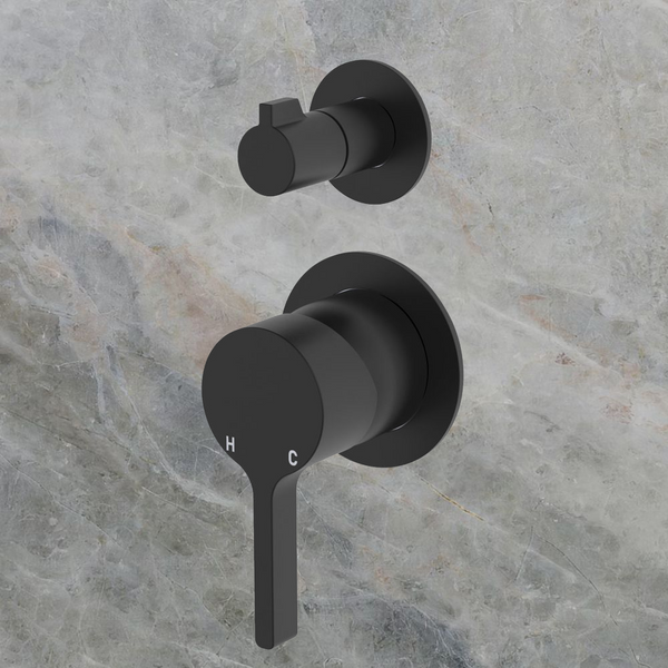 Fienza Sansa Wall Diverter Mixer Small Round Plates Matte Black