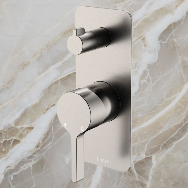 Fienza Sansa Wall Diverter Mixer Rectangular Plate Brushed Nickel