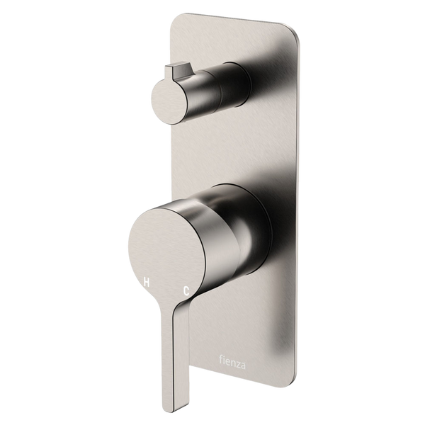 Fienza Sansa Wall Diverter Mixer Rectangular Plate Brushed Nickel