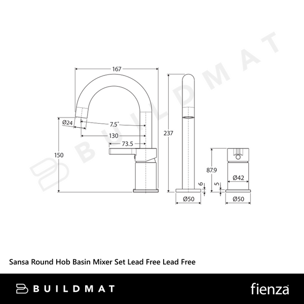 Fienza Sansa Round Hob Basin Mixer Set Chrome Lead Free