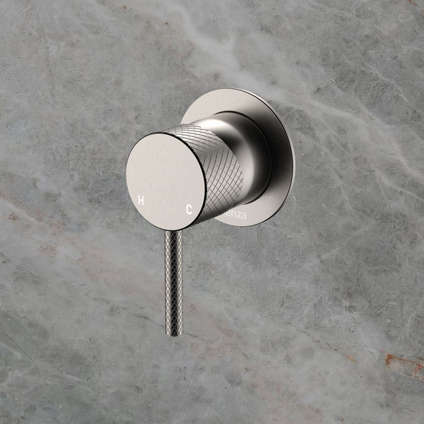 Fienza Axle Wall Mixer Small Round Plate Brushed Nickel