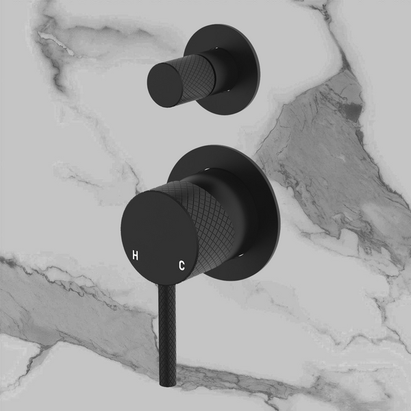 Fienza Axle Wall Diverter Mixer Small Round Plates Matte Black