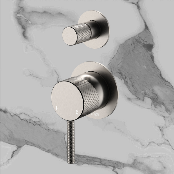 Fienza Axle Wall Diverter Mixer Small Round Plates Brushed Nickel