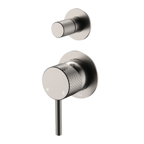 Fienza Axle Wall Diverter Mixer Small Round Plates Brushed Nickel