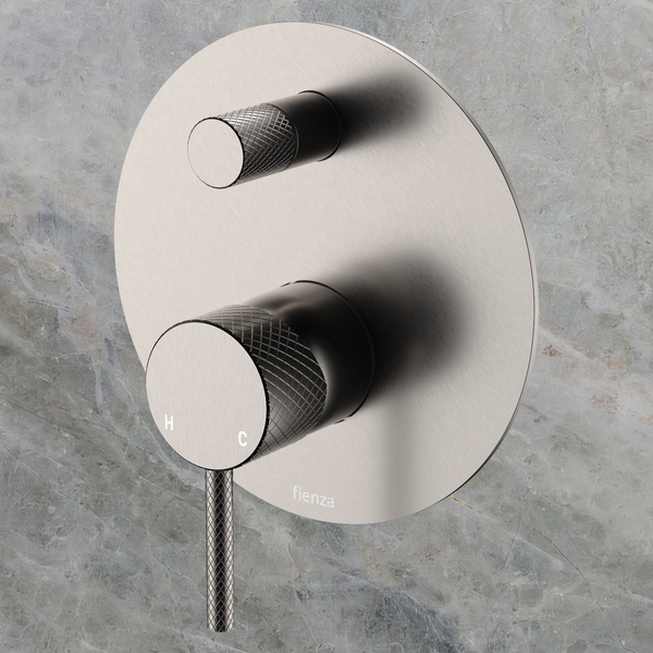 Fienza Axle Wall Diverter Mixer Large Round Plate Brushed Nickel