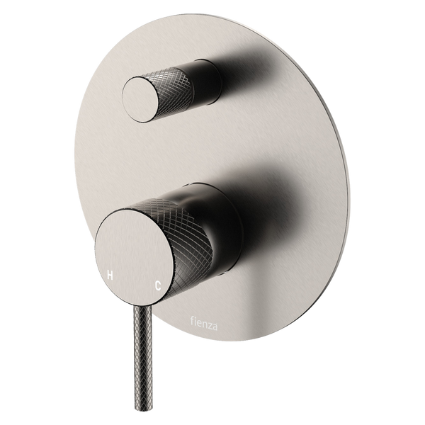 Fienza Axle Wall Diverter Mixer Large Round Plate Brushed Nickel