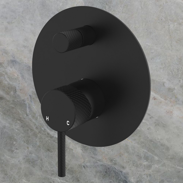 Fienza Axle Wall Diverter Mixer Large Round Plate Matte Black