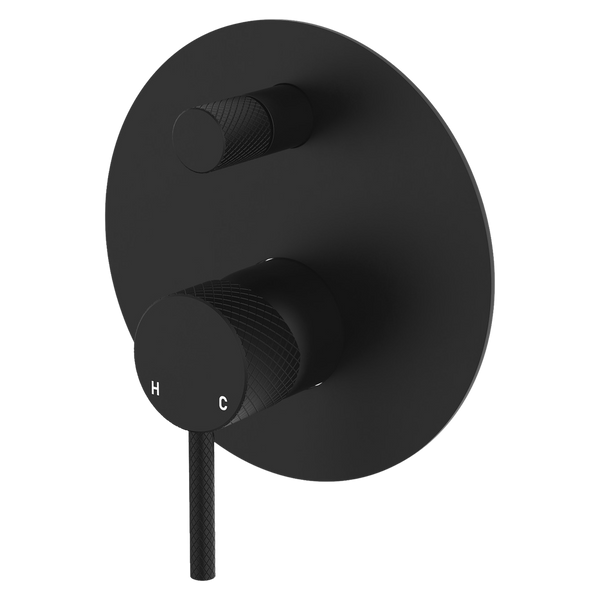 Fienza Axle Wall Diverter Mixer Large Round Plate Matte Black