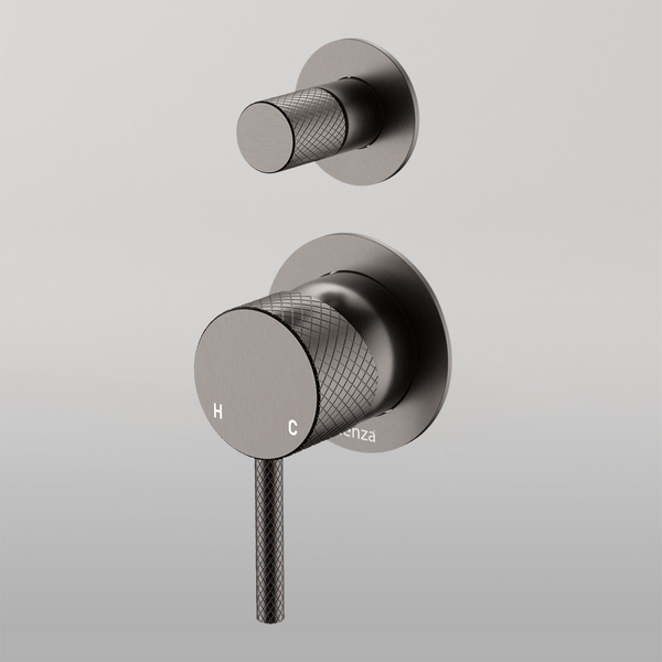 Fienza Axle Wall Diverter Mixer Small Round Plates Gun Metal