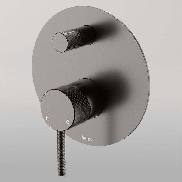 Fienza Axle Wall Diverter Mixer Large Round Plate Gun Metal