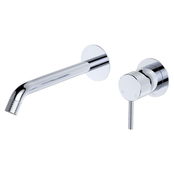 Fienza Axle Wall Basin Mixer Set Round Plates 200mm Outlet Chrome