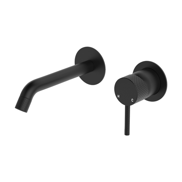 Fienza Axle Wall Basin Mixer Set Round Plates 160mm Outlet Matte Black