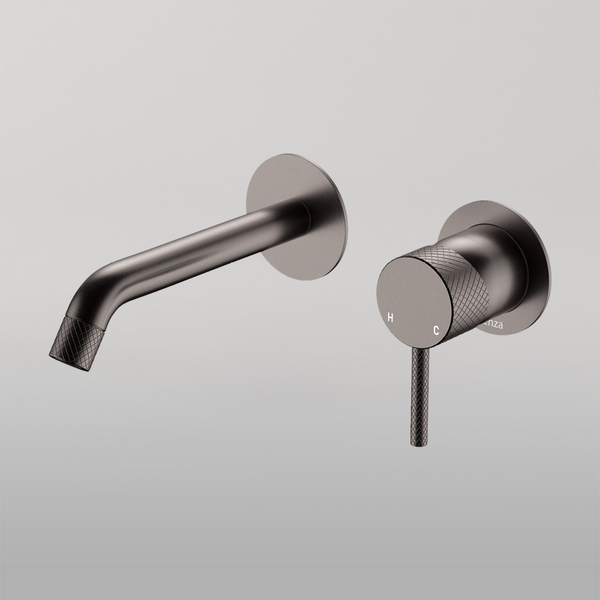 Fienza Axle Wall Basin Mixer Set Round Plates 160mm Outlet Gun Metal