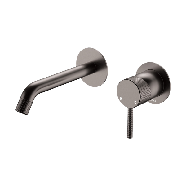 Fienza Axle Wall Basin Mixer Set Round Plates 160mm Outlet Gun Metal