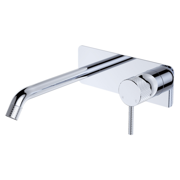 Fienza Axle Wall Basin Mixer Set Rectangular Plate 200mm Outlet Chrome