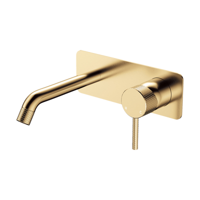 Fienza Axle Wall Basin Mixer Set Rectangular Plate 160mm Outlet Urban Brass