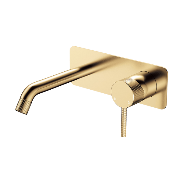 Fienza Axle Wall Basin Mixer Set Rectangular Plate 160mm Outlet Urban Brass