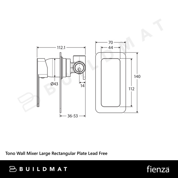 Fienza Tono Wall Mixer Large Rectangular Plate Chrome Lead Free