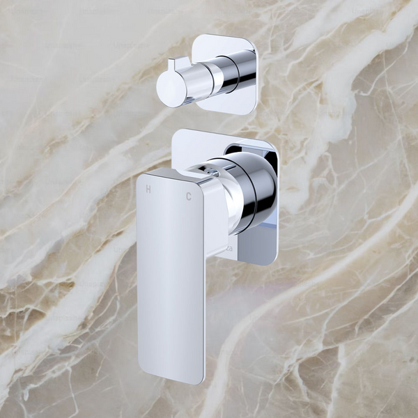 Fienza Tono Wall Diverter Mixer Square Plates Chrome