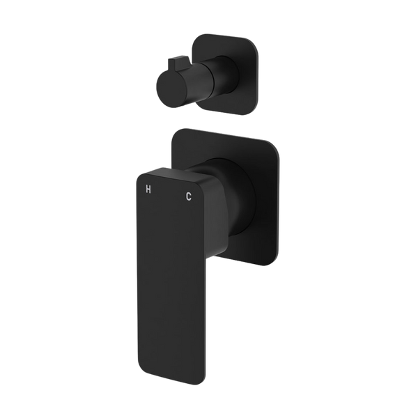 Fienza Tono Wall Diverter Mixer Square Plates Matte Black
