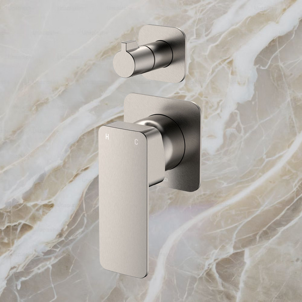 Fienza Tono Wall Diverter Mixer Square Plates Brushed Nickel