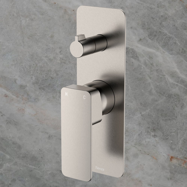Fienza Tono Wall Diverter Mixer Rectangular Plate Brushed Nickel