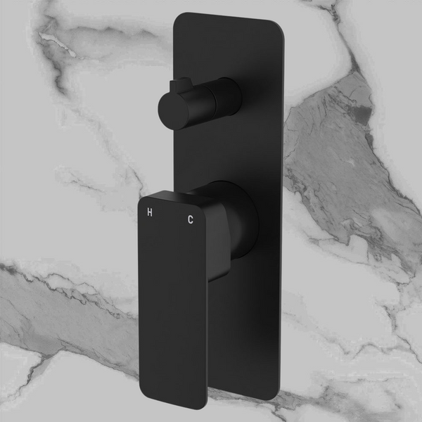 Fienza Tono Wall Diverter Mixer Rectangular Plate Matte Black