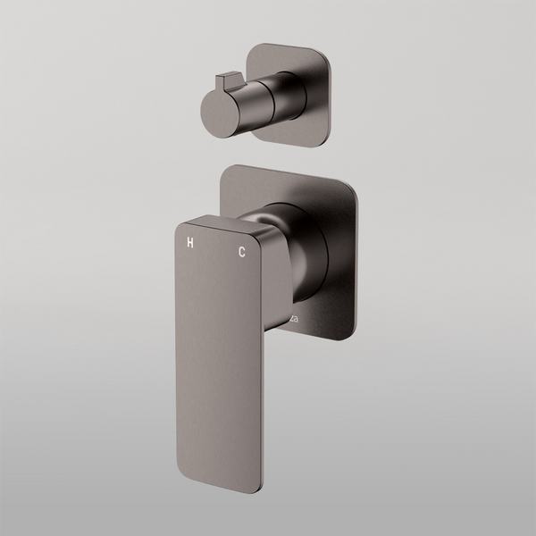 Fienza Tono Wall Diverter Mixer Square Plates Gun Metal