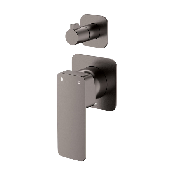 Fienza Tono Wall Diverter Mixer Square Plates Gun Metal