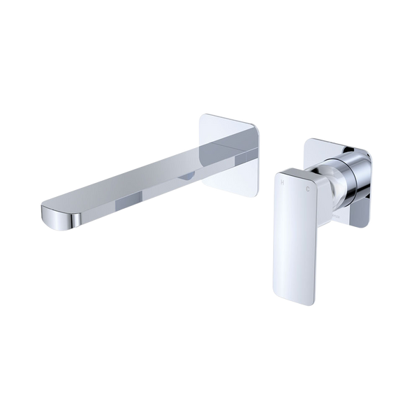 Fienza Tono Basin Wall Mixer Set Square Plates 200mm Outlet Chrome
