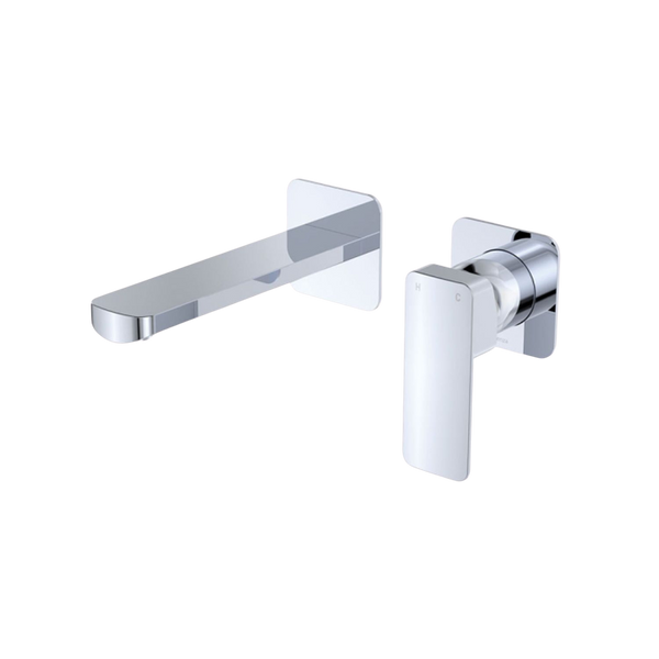 Fienza Tono Basin/Bath Wall Mixer Set 160mm Outlet Small Square Plates Chrome Lead Free