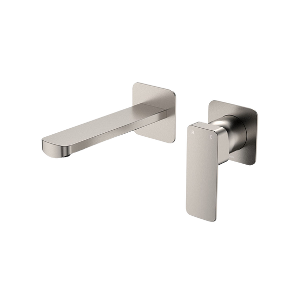 Fienza Tono Basin Wall Mixer Set Square Plates 160mm Outlet Brushed Nickel
