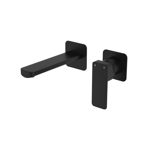 Fienza Tono Basin Wall Mixer Set Square Plates 160mm Outlet Matte Black