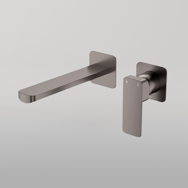Fienza Tono Basin Wall Mixer Set Square Plates 200mm Outlet Gun Metal