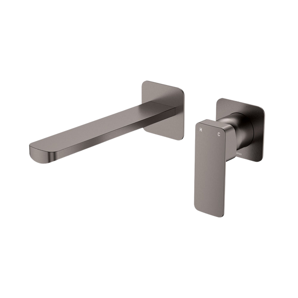 Fienza Tono Basin Wall Mixer Set Square Plates 200mm Outlet Gun Metal