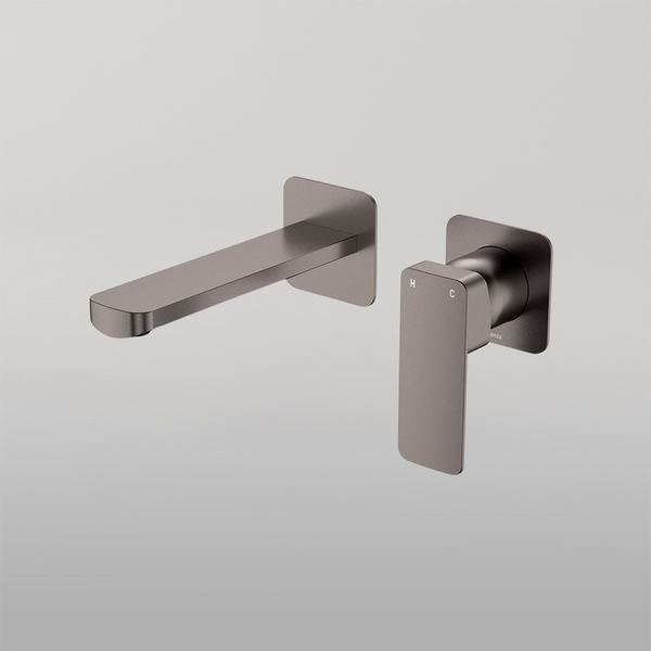 Fienza Tono Basin Wall Mixer Set Square Plates 160mm Outlet Gun Metal