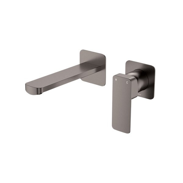 Fienza Tono Basin Wall Mixer Set Square Plates 160mm Outlet Gun Metal