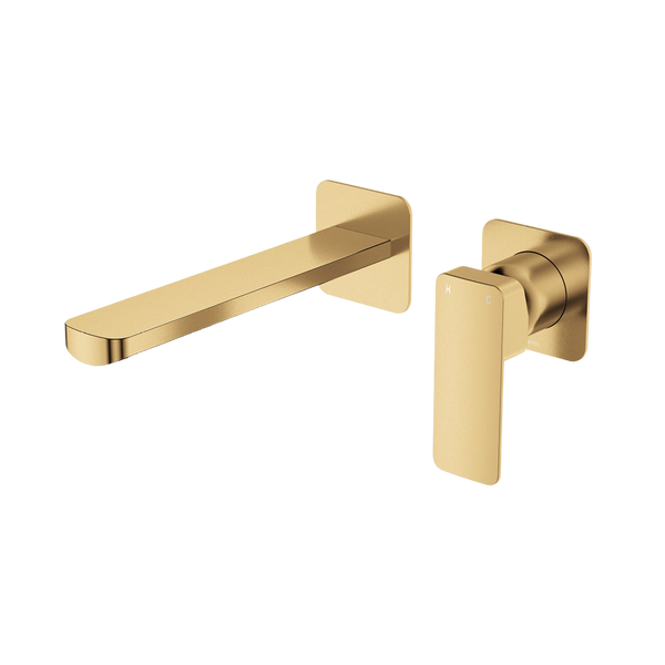 Fienza Tono Basin Wall Mixer Set Square Plates 200mm Outlet Urban Brass