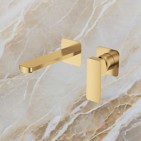 Fienza Tono Basin Wall Mixer Set Square Plates 160mm Outlet Urban Brass