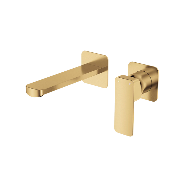 Fienza Tono Basin Wall Mixer Set Square Plates 160mm Outlet Urban Brass