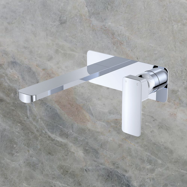Fienza Tono Basin Wall Mixer Set Rectangular Plate 200mm Outlet Chrome