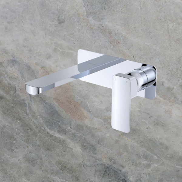Fienza Tono Basin/Bath Wall Mixer Set 160mm Outlet Large Rectangular Plate Chrome Lead Free
