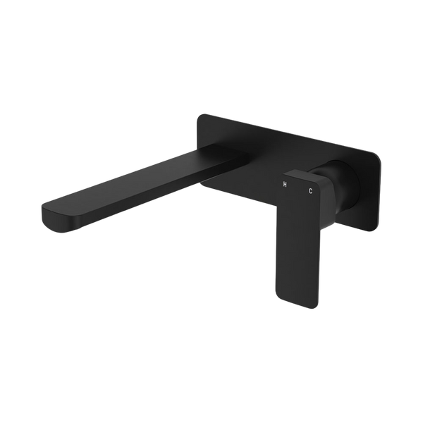 Fienza Tono Basin Wall Mixer Set Rectangular Plate 200mm Outlet Matte Black